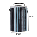 海燕之天可爱圆形便当包学生饭盒袋装饭盒的手提包饭盒袋子手提拉链保温包 大号黑色条纹 单件装 9L 大号黑色条纹+冰袋2个