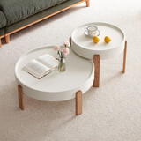 全友（QUANU）【迷瞪直播间】125023小日子 奶油风家用客厅阳台网红圆形小茶几 矮圆茶几+高圆茶几