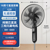 永速电风扇落地扇家用直流变频大风强力立式太阳能静音循环可充电无刷电机12V 16英寸七叶数显标准款
