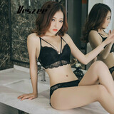 VRSZEE轻奢品牌内衣女无钢圈聚拢文胸套装蕾丝美背小胸上托诱惑比基尼 黑色 80A