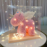 梵花恋歌永生花独角兽玫瑰花礼盒结婚生日七夕情人节礼物送女生女友老婆 【礼盒礼袋】40厘米皇冠天使粉520礼盒灯组装好