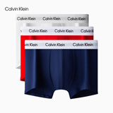 Calvin Klein内衣【吴晗同款】男士三条装ck低腰棉质透气防夹臀四角平角内裤男 U2664I03-海军蓝/枫叶红/月光白 3条 M