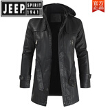 JEEP SPIRIT皮夹克皮质男装上衣外套2022新款秋男士中长款皮衣男青年加绒 黑色 2XL