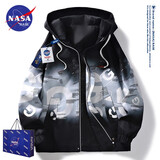 NASA BASE官方潮牌联名外套男女款秋冬季青少年渐变加绒加厚衣服大码夹克 620黑灰（春秋款） XL （建议120-135斤）