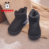 巴布豆童鞋冬季保暖儿童雪地靴加绒加厚革面男童靴子116545101黑色36