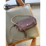 ANDSEEYOU品牌 植鞣皮单肩包 手工真皮迷你手机包女森系牛皮横款斜挎小方包 咖啡色