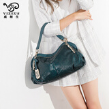 威栩生（VIZEUS）真皮女包手提单肩斜挎包女欧美时尚头层牛皮漆皮女士包包轻奢品牌 蓝绿色