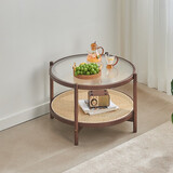 竹庭日式圆形实木藤编玻璃茶几客厅家用小户型简约现代沙发边几小茶桌 寻觅圆形大茶几【茶色】