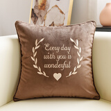 米乐天鹅绒刺绣抱枕靠垫轻奢客厅沙发靠枕床头办公室护腰靠背 深咖(心型刺绣) 50cm*50cm 含枕芯