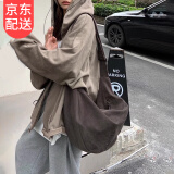 韫舜大容量斜挎包运动饺子包学生上课单肩包健身背包慵懒风港风托特包 慵懒做旧饺子包【咖色】 大包