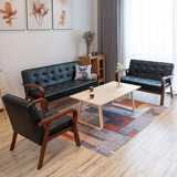 候景 皮艺沙发小户型北欧复古曲木扶手单人双人三人简易客厅租房沙发 棕色扶手-黑色 单人（总宽65cm)