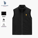 U.S. POLO ASSN.马甲男抓绒摇粒绒秋冬立领无袖背心男装外套 黑色 XXXXL 