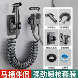 九牧王全铜马桶伴侣一进二出带喷枪角阀卫生间双出水三角阀三通双控水阀 [枪灰]双控角阀304喷枪套装