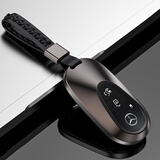 迪加伦奔驰钥匙套 C级200 GLC E级260l S级迈巴赫车钥匙包壳真皮绳扣 灰