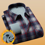 立蒙冬季男士保暖衬衫加绒加厚长袖格子衬衣中年爸爸装 337红蓝格3XL