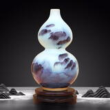傲世小号新中式钧瓷窑变陶瓷器花瓶工艺品客厅摆件家居酒柜玄关电视柜 窑变山水葫芦瓶（配木质旋转底座）