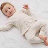 微狮牧尼婴儿保暖内衣秋冬套装纯棉宝宝秋衣秋裤打底衣儿童全棉睡衣两件套 肩开款【双层多色间条纹】 90 【推荐身高86-95cm】