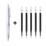 uni三菱圆珠笔SXN-1000占士甸圆珠笔原子 笔0.7mm舒适金属杆中油笔可换笔芯黑笔软握签字笔 银杆色+0.5黑中性笔芯*5支