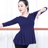 恋流 舞蹈服女莫代尔形体练功服V领广场舞蹈服显瘦拉丁舞服古典舞上衣 7分袖藏青色Ｖ领连衣裙单上衣 3XL