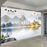 定制山水电视背景墙壁纸简约现代大气影视墙壁布装饰壁画客厅沙发 03款 【满分推荐】8D晶雕真丝布/平方
