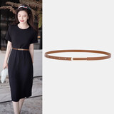 紫心竹真皮细腰带女装饰连衣裙时尚百搭裙子配饰通勤休闲收腰牛皮小皮带 焦糖 100cm
