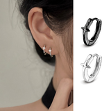 颜如饰异色999银养耳洞耳骨耳环2026新款耳钉男女小众高级感潮百搭耳饰 E3100黑白五芒星耳环一对 999