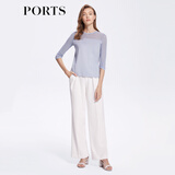 PORTS宝姿女装针织衫春夏时尚百搭镂空拼接半分袖上衣 卤素蓝 M