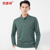 恒源祥长袖T恤男春秋男士翻领棉t恤衫 20185802-1 灰绿 175/92A 