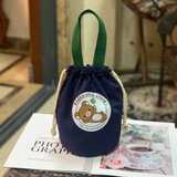 伽嗒 帆布束口抽绳便携手提袋保温杯焖烧杯保护袋保温桶包手提妈妈小包饭盒袋 中号蓝色小熊