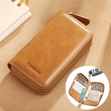 斐曼钥匙包男士大容量真皮复古拉链零钱包多功能汽车收纳锁钥包牛皮男 杏黄色