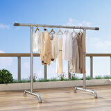 木樽加粗钢管晾衣架落地室内户外双杆晾衣杆晒被架简易阳台挂衣晾衣服 单杆延伸 高1.5米 长1.6米