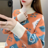 施洛澜 半高领加厚毛衣女士2025秋冬装新款宽松保暖打底衫长袖上衣针织 桔色 均码 建议90-135斤