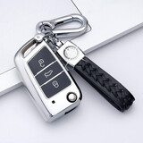 适用于大众钥匙包2022款新迈腾B8蔚揽汽车钥匙套帕萨特大众CC钥匙壳扣2017-18帕萨特 17-18款帕萨特【铂金银】+【黑色编织绳扣】