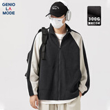 GENIOLAMODE夹克男士秋冬季休闲宽松开衫撞色复古灯芯绒外套男装潮 深灰 2XL