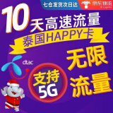 泰国电话卡happy卡无限4g/5g流量卡普吉岛清迈曼谷手机上网手机卡 10天无限高速（京东仓发货）