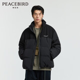 太平鸟男装羽绒服灯芯绒拼接男短款冬季情侣面包服 黑色 S 