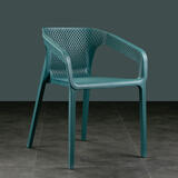 话家先生塑料餐椅简约休闲靠背椅子塑胶洽谈椅户外镂空接待等位椅扶手椅凳 湖蓝色