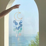 金日满 INS风天然贝壳风铃儿童房间卧室风铃小挂件摄影拍照道具生日礼物 【蓝】月亮贝壳风铃