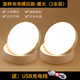 大九卫智能无线人体感应灯 家用过道楼梯自动亮灯LED光控卧室厕所起夜灯 【2个优惠装】旋转充电款-暖光 免布线-免打孔