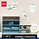 得力（deli）组合抽屉收纳盒 桌面化妆品文具收纳盒 单层 蓝色三格 1只 PK106