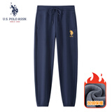 U.S. POLO ASSN.运动裤加绒男士休闲裤冬季保暖男裤宽松卫裤保罗裤子 藏青（束 XL