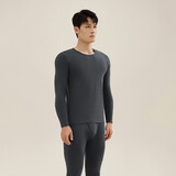 好波男秋衣套装素色棉氨高弹性圆领薄款打底内衣女修身秋衣秋裤HLL3.0 男士-铁灰 2XL (175)