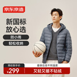 京东京造【air+零压羽绒】轻薄羽绒服男外套冬连帽白鸭绒 薄雾蓝XXL
