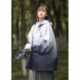 QGF渐变色冲锋上衣女新款连帽休闲外套春秋季美式宽松棒球服工装夹克 幻影黑 XL