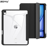 zoyu iPad Air6保护套带笔槽2024新款11英寸第六代适用苹果Air5三折2022透明亚克力13英寸防弯硬壳 尊贵黑【配钢化膜】 2024款Air6【11英寸】