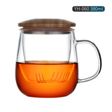 北大史 耐热玻璃杯泡茶杯花茶水杯子办公杯喝水杯木盖加厚带过滤玻璃杯 YH-060 380ml 1只