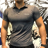 GEKM 速干运动POLO衫男紧身衣肌肉健身上衣兄弟健身教练工服 缤条灰 L 【建议135-150斤左右】