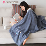 洁丽雅（Grace）A类浴巾家用纯棉刺绣速干吸水成人男女加厚裹巾灰色星球135*70cm