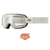 AMZ摩托车复古风镜3/4头盔男女通用护目镜机车骑行眼镜全盔防护镜 白色白框透明（透明+透明镜片）