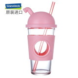 Glasslock 韩国进口玻璃水杯加厚可爱情侣杯随手杯可爱透明茶杯 钢化玻璃潜水艇带吸管粉色 500ml